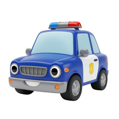 Cartoon police car with blue and red lights isolated on transparent background