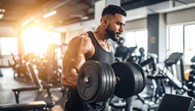 Man lifting dumbbells in gym