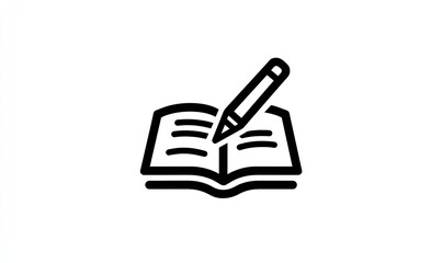 New book and pen outline icon on a white background, a simple line vector illustration logo design concept for a school education or writing activity app, Generative AI.