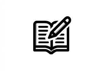 New book and pen outline icon on a white background, a simple line vector illustration logo design concept for a school education or writing activity app, Generative AI.