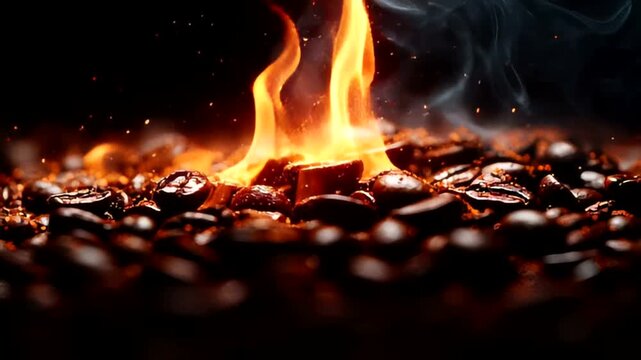 Roasted Coffee Beans in Flames: Aromatic and Energetic Visual Experience
