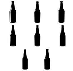 Beer Bottle Black Silhouette Illustration Bar & Brewery Vector Art
