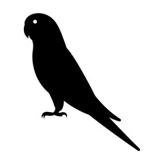 Black silhouette of a parakeet perched, isolated against a white background