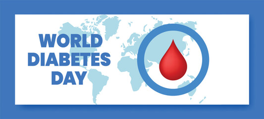 Horizontal banner template for world diabetes day awareness social media cover header and web banner with Blood Drop and blue circle vector template design