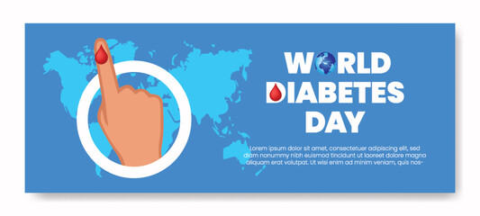 world diabetes day awareness Horizontal web banner vector template with Blood Drop, hand and blue circle vector template design