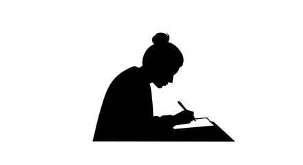 A silhouette of a woman diligently working on an artwork.