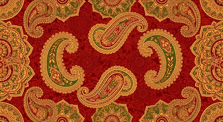 Detailed Paisley Pattern Design in Red and Gold