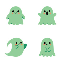 Vector Cartoon Ghost Halloween Set