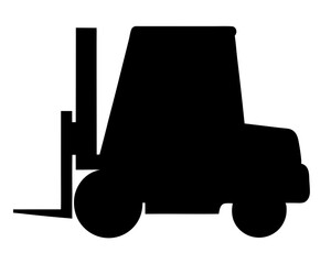 Simple black silhouette of a forklift truck, viewed from the side