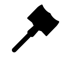 A bold silhouette of a traditional wooden gavel on a white background