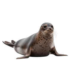 Cute Harbor Seal Lying Down Isolated on Transparent Background
