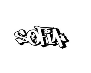 textured graffiti calligraphy letters SOFIA city name isolated design in black and white