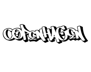 textured graffiti calligraphy letters COPENHAGEN city name isolated design in black and white