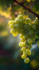 green grape cluster, green grape sunlight, green grape shallow depth, Sunlit Vineyard Grapes, Organic Grape Harvest, Depth-Focused Fruit Photography