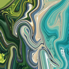 Dynamic swirl of greens, blues, and beige in fluid marbled texture resembling nature and motion. Great for abstract design or environmental themes. 