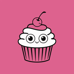 Smiling Cupcake Coloring Page with Cherry Ai Generated