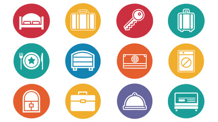 Fototapeta premium Collection of design icons set representing hotel business Elemants amenities and services