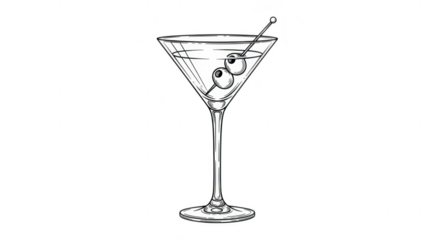 A classic martini cocktail with olives in a martini glass, isolated on transparent background
