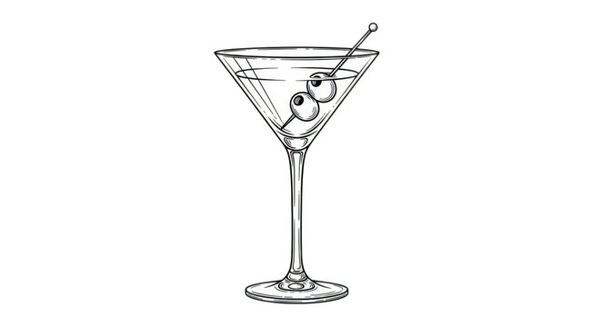 A classic martini cocktail with olives in a martini glass, isolated on transparent background - Powered by Adobe
