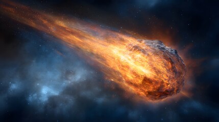 Fototapeta premium Fiery celestial body hurtling through space.