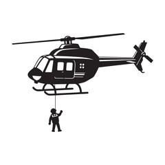 Black and white helicopter rescue silhouette symbolizing emergency and airborne assistance