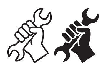 Hand Holding Wrench Tool silhouette Vector Icon for Repair Work 