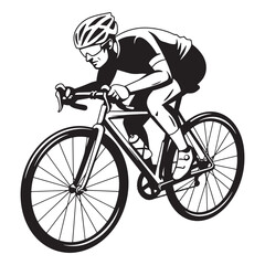 Fototapeta premium Cyclist in action riding road bike illustration black and white sport recreation fitness