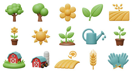 Agriculture & Nature Icons &ndash; 3D Eco Symbols
