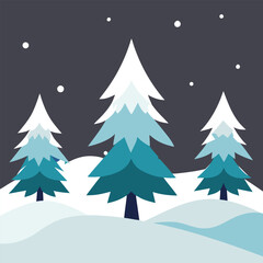 Snow Covered Pine Trees in Winter Vector Graphic Design