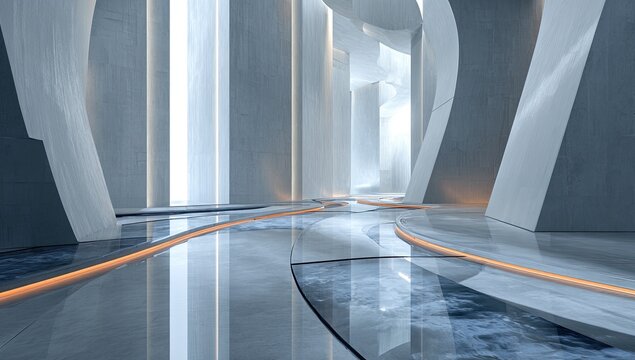 Modern, sleek interior with flowing lines