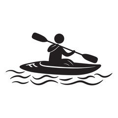 Silhouette illustration of a kayaker paddling on wavy water for outdoor recreation