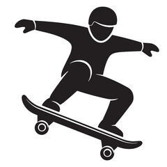 Fototapeta premium Silhouette illustration of skateboarder performing a trick and wearing protective helmet for safety