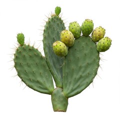 Prickly pear cactus with fruits isolated on white background. use cases: botany, nature study.