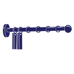 Simple vector illustration of a curtain rod with rings and decorative elements in blue