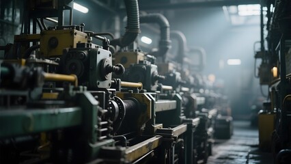 Fototapeta premium Industrial Machinery in a Dimly Lit Factory