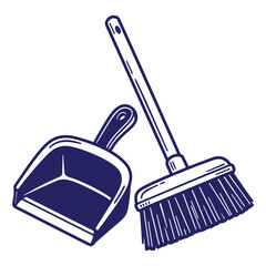 Vector illustration of a simple dustpan and broom isolated on a clean white background