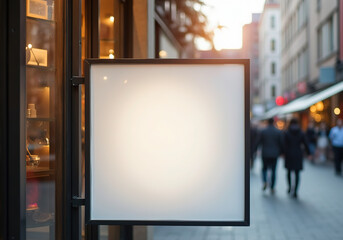 Storefront Sign Mockup – Blank Outdoor Business Sign on Urban Street Background for Logo and Branding Presentation