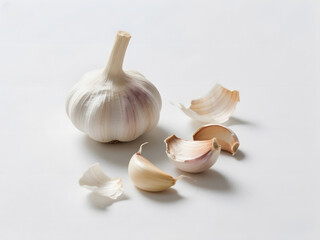 Whole Garlic Bulb & Peeled Cloves - Fresh Culinary Ingredient on White