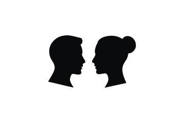 Contrasting Profiles A Man and Woman Gaze at Each Other Representing Relationships Connection and Communication Minimalist Black and White
