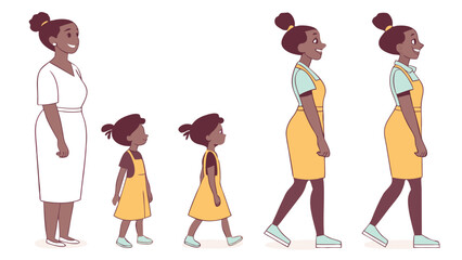 Illustration of a Mother and Daughter at Different Stages of Growth and