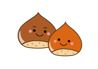 かわいい栗の親子のイラスト