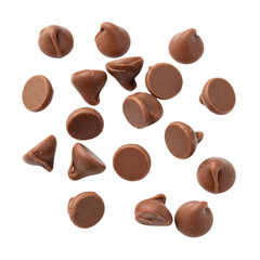 Fototapeta premium Scattered Chocolate Chips isolated on transparent Background, white background