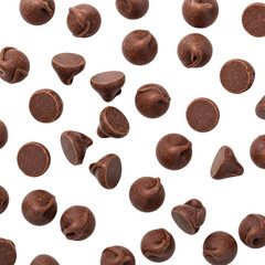 Fototapeta premium Scattered Chocolate Chips isolated on transparent Background, white background