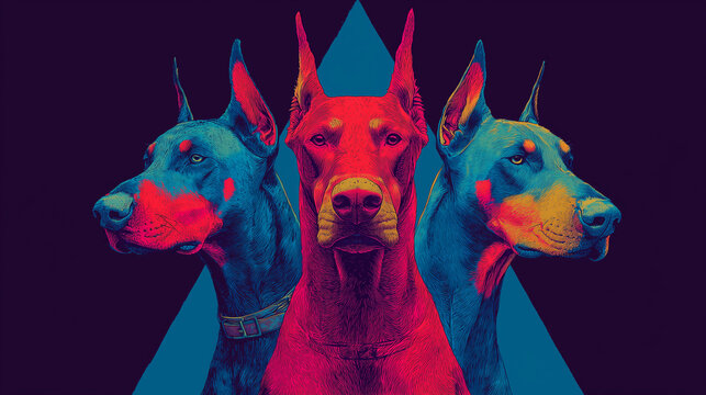 three-headed doberman pinscher graphic design