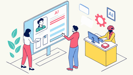 Team Collaboration on AI Project Presentation in Modern Office Workspace