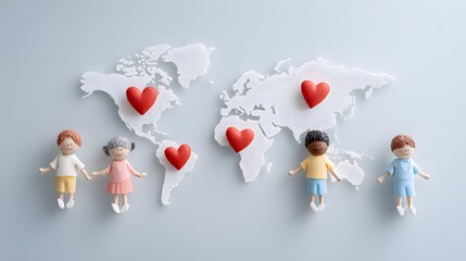 Children holding hands on a world map, representing global connections.