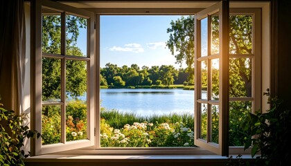 Open window, lake view