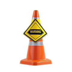 Caution Ahead A vibrant orange traffic cone signals danger with a bold on transparent background