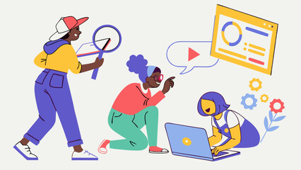 Three Diverse Women Engaging in Digital Creativity and Collaboration While