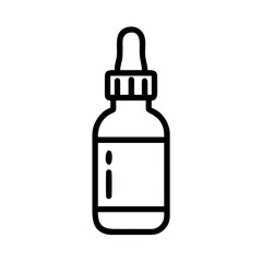 Outline drawing of a bottle with a dropper for essential oils or serums in black and white color scheme